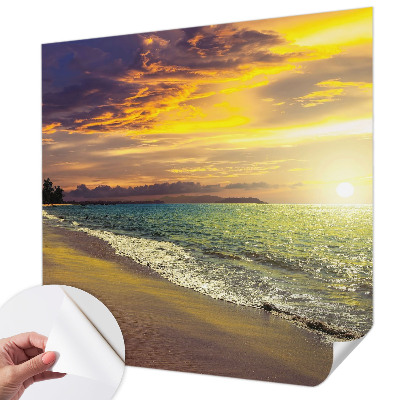 Zelfklevend fotobehang op maat met een strand bij zonsondergang
