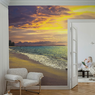 Zelfklevend fotobehang op maat Strand bij zonsondergang