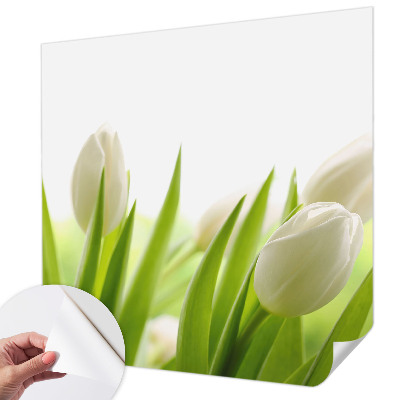 Foto behang voor de kinderkamer met witte tulpen