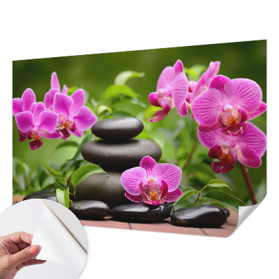 Fotobehang babykamer met orchideeën en steenmotief