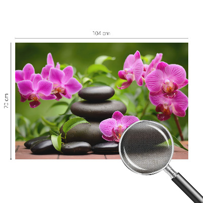 Fotobehang babykamer met orchideeën en steenmotief