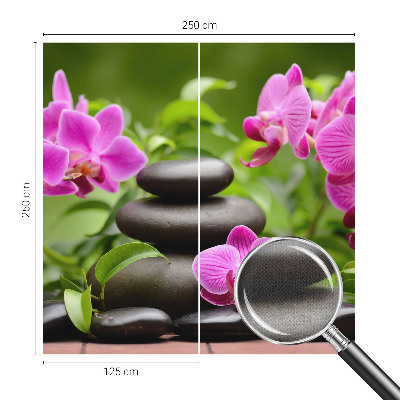 Fotobehang babykamer met orchideeën en steenmotief