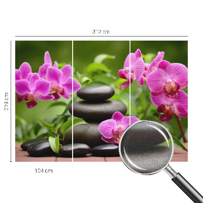 Fotobehang babykamer met orchideeën en steenmotief