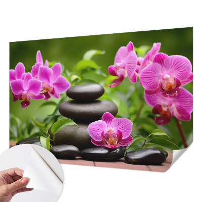Fotobehang babykamer met orchideeën en steenmotief