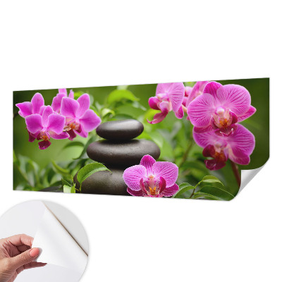 Fotobehang babykamer met orchideeën en steenmotief