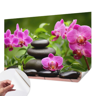 Fotobehang babykamer met orchideeën en steenmotief