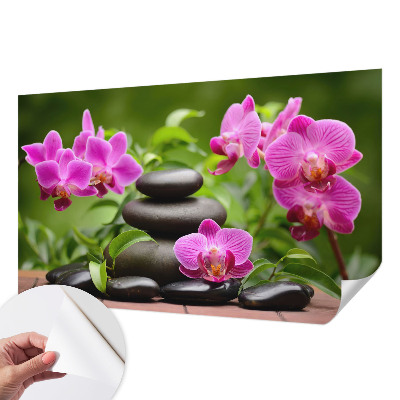 Fotobehang babykamer met orchideeën en steenmotief