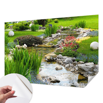 Foto behang voor de keuken met een idyllische tuinscène