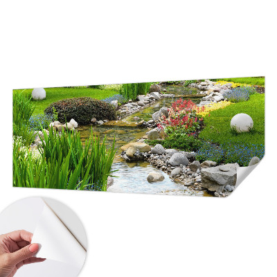 Foto behang voor de keuken met een idyllische tuinscène