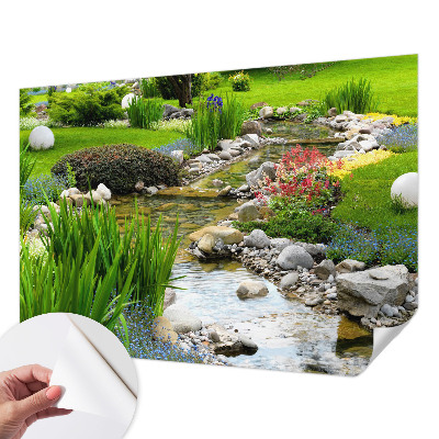Foto behang voor de keuken met een idyllische tuinscène