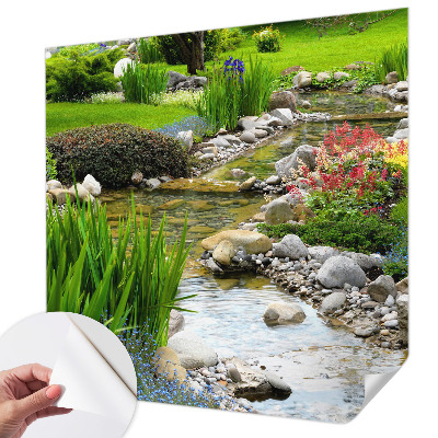 Foto behang voor de keuken met een idyllische tuinscène