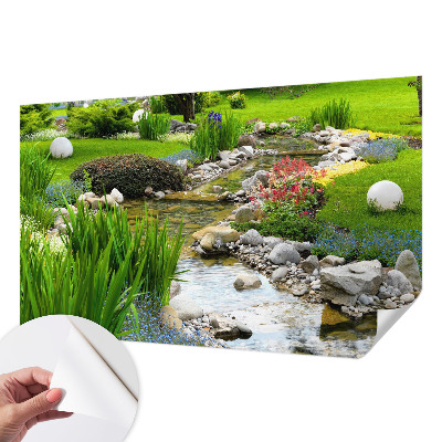 Foto behang voor de keuken met een idyllische tuinscène
