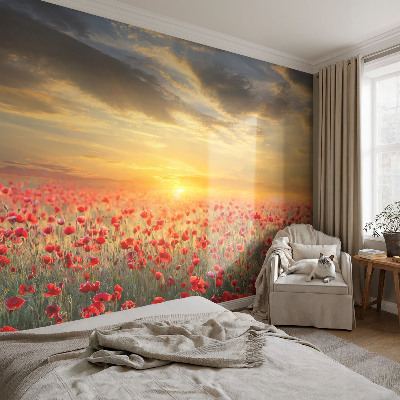 Fotobehang voor kinderkamer met het motief Papaverveld