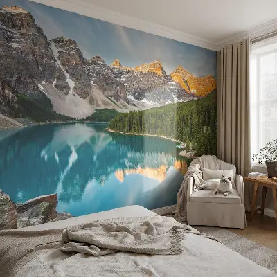 Fotobehang tienerkamer met ontwerp van een bergreflectie