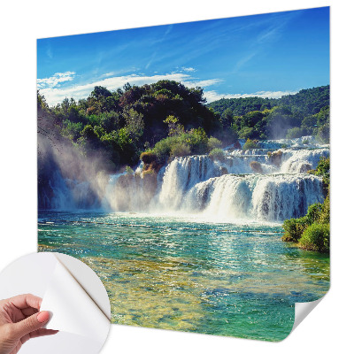 Zelfklevende behangsticker met een watervallandschap