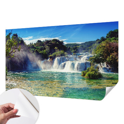 Zelfklevende behangsticker met een watervallandschap
