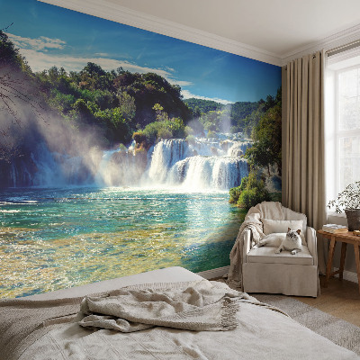 Zelfklevende behangsticker met een watervallandschap