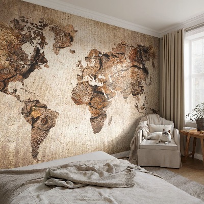Fotobehang kinderkamer met houten kaart als print