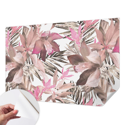 Zelfklevende behangsticker met een motief van exotische bloemen
