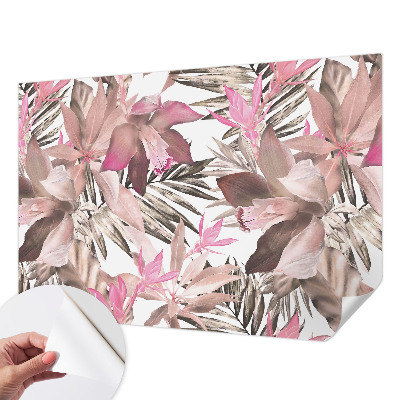 Zelfklevende behangsticker met een motief van exotische bloemen