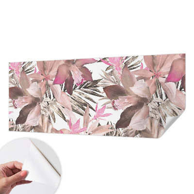 Zelfklevende behangsticker met een motief van exotische bloemen