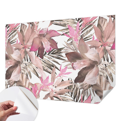 Zelfklevende behangsticker met een motief van exotische bloemen
