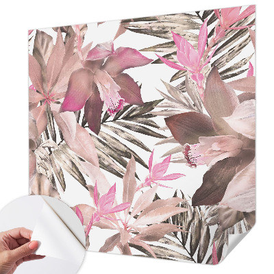 Zelfklevende behangsticker met een motief van exotische bloemen