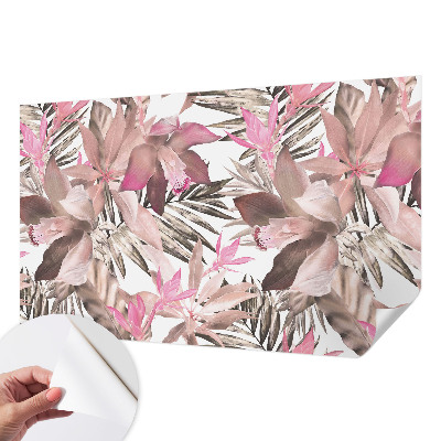 Zelfklevende behangsticker met een motief van exotische bloemen