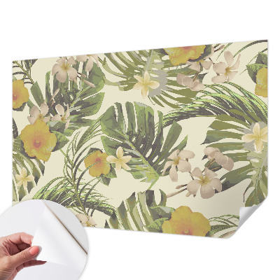 Fotobehang tienerkamer met exotische bloemen en bladeren