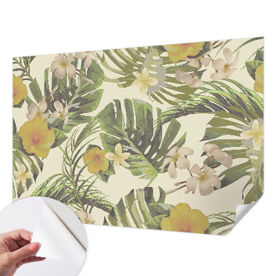 Fotobehang tienerkamer met exotische bloemen en bladeren