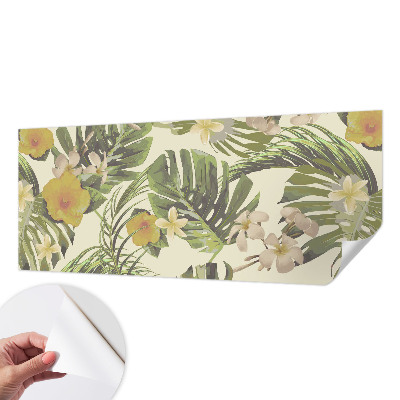 Fotobehang tienerkamer met exotische bloemen en bladeren