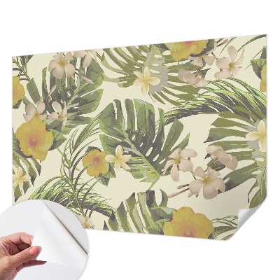 Fotobehang tienerkamer met exotische bloemen en bladeren
