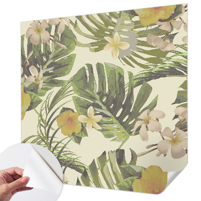 Fotobehang tienerkamer met exotische bloemen en bladeren