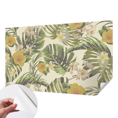 Fotobehang tienerkamer met exotische bloemen en bladeren