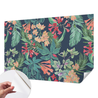 Foto behang voor de keuken met een tropisch bloemenmotief