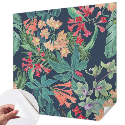 Foto behang voor de keuken met een tropisch bloemenmotief