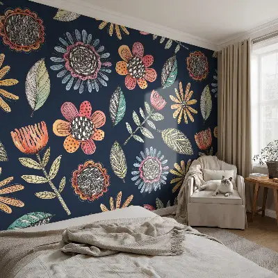 Zelfklevende behangsticker met bloemenmozaïek