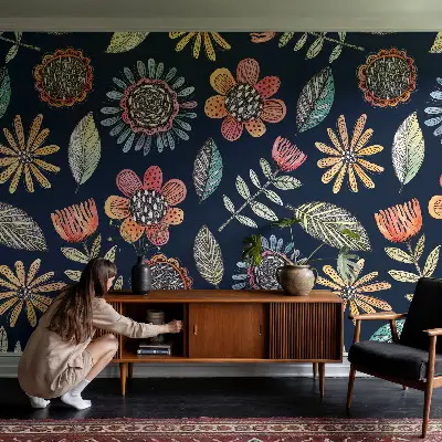 Zelfklevende behangsticker met bloemenmozaïek