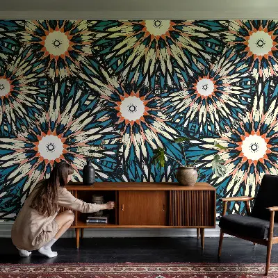 Foto behang voor de kinderkamer met een bloemmotief dat energie uitstraalt