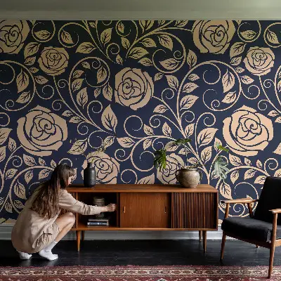 Fotobehang babykamer met romantische bloemen