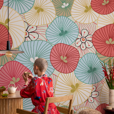 Foto behang voor de keuken met een bloemenpatroon