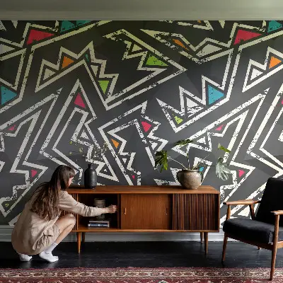Fotobehang tienerkamer met een energiek geometrisch patroon