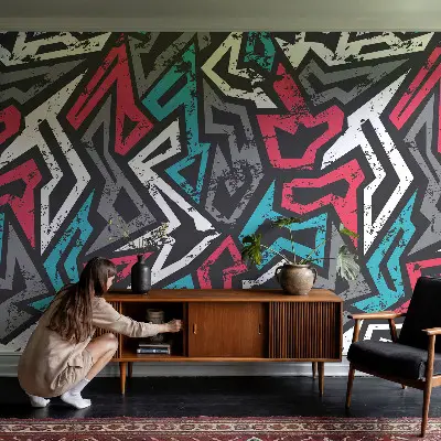 Fotobehang babykamer met een abstract mozaïekpatroon