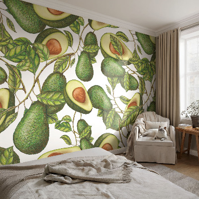Foto behang voor de kinderkamer met een avocadopatroon