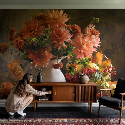 Fotobehang babykamer met een herfstcompositie