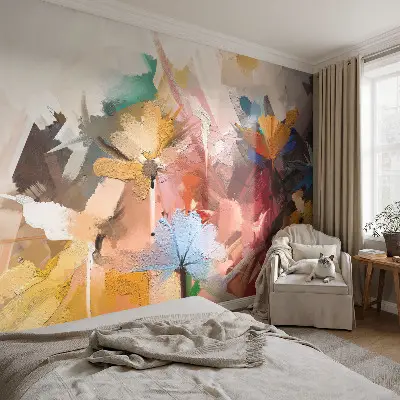 Zelfklevende behangsticker met een abstract bloemenmotief