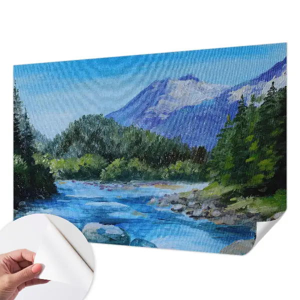 Fotobehang voor de kinderkamer met een illustratie van een berglandschap