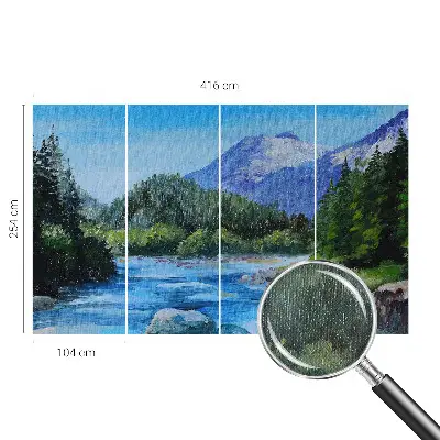 Fotobehang voor de kinderkamer met een illustratie van een berglandschap