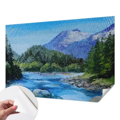 Fotobehang voor de kinderkamer met een illustratie van een berglandschap