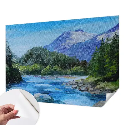 Fotobehang voor de kinderkamer met een illustratie van een berglandschap